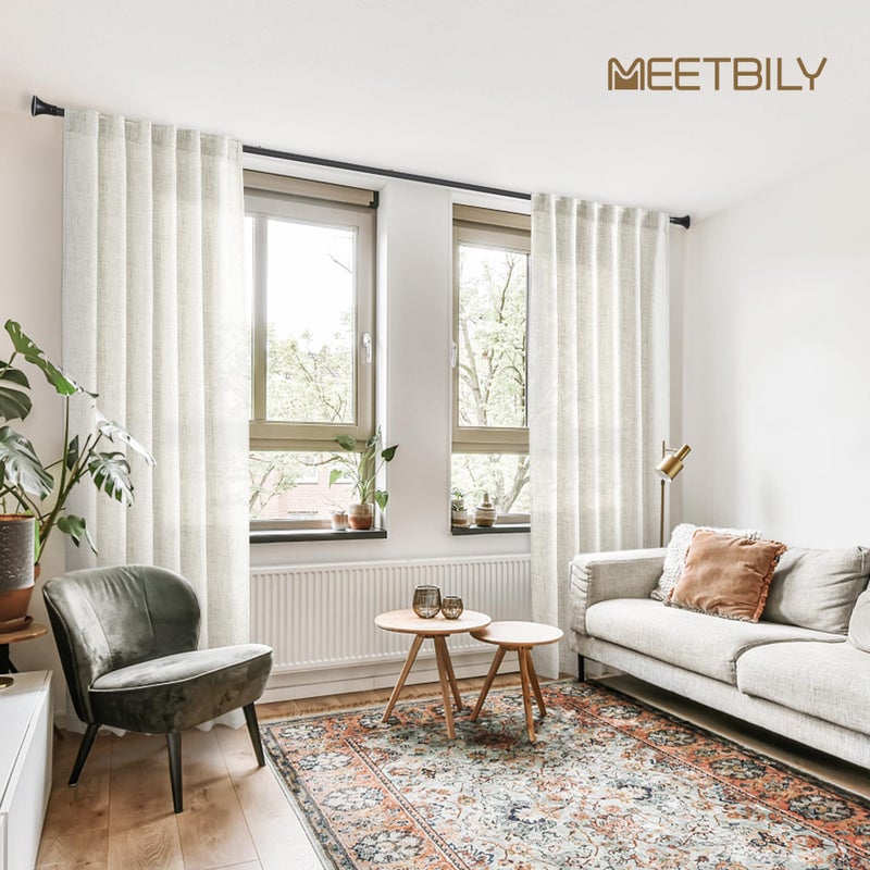 MEETBILY Natural Linen Curtains 96 Inches Long for Living Room 2 Panels Set Back Tab Pocket Light Filtering Semi Sheer Airy Farmhouse Flax Linen Drapes for Bedroom Dining Room (Cream/Off White) 8 FT - Image 5
